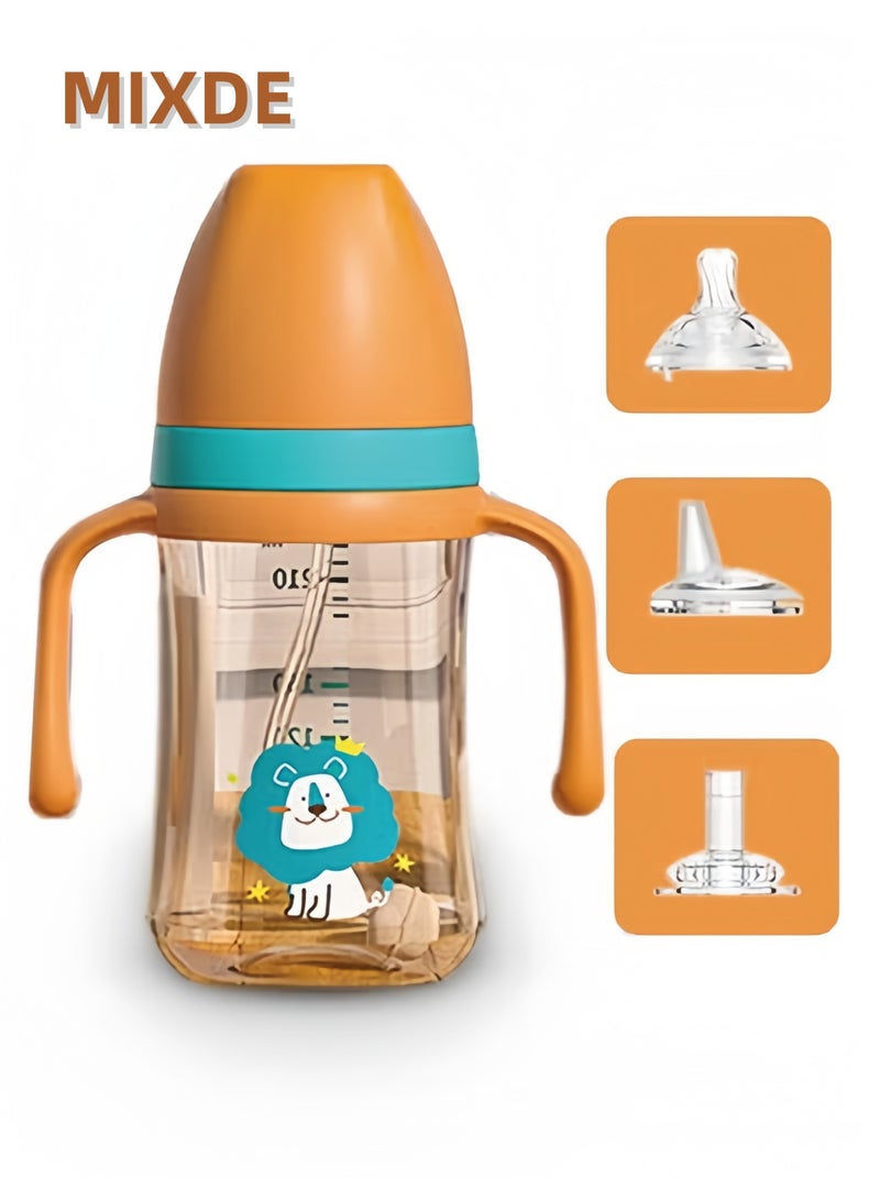 MIXDE 3 in 1 Baby Feeding Bottle 240ml(8oz), With Handle, Breast-like nipple, Sippy spout, Straight drinking straw, 0-36M - Image 1